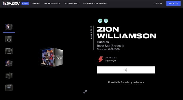 2019-20 NBA Top Shot (Series 1) Zion Williamson Handles (#802/1500)